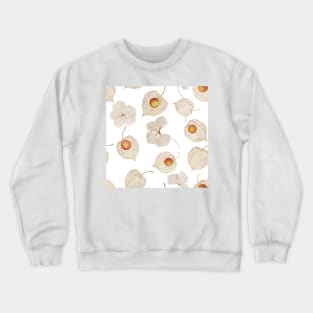 Autumn Physalis, Cape gooseberry dry flowers watercolor pattern.  Golden berry structure. Delicate floral print Crewneck Sweatshirt